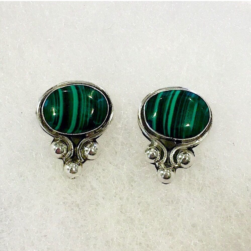 TAXCO Sterling Silver Malachite Earrings